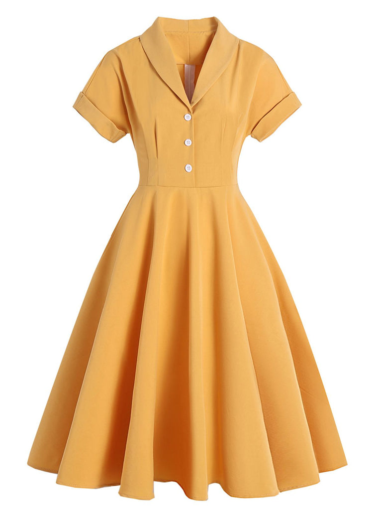 GELB 1950ER KURZARM V-AUSSCHNITT SWING KLEID