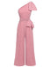 Rosa 1930er Polka Dot One-shoulder Jumpsuit