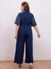 [Übergröße] Dunkelblauer 1930er V-Ausschnitt mit ausgestellten Ärmeln und festem Jumpsuit