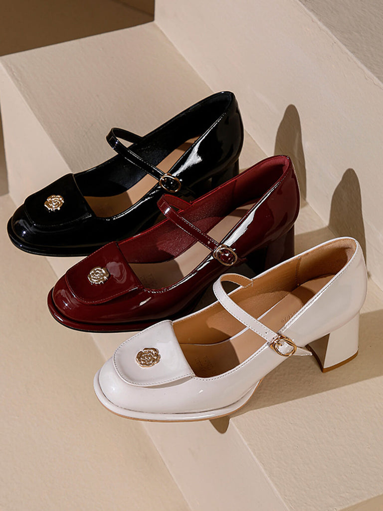 Lackleder Mary Jane Schuhe mit dickem Absatz