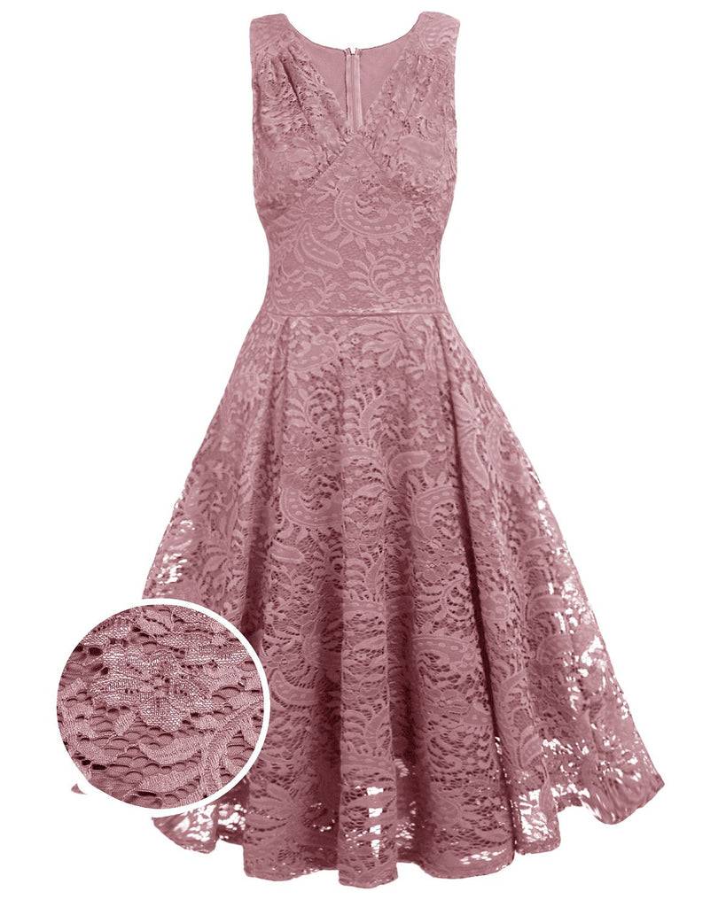 Rot 1950ER SPITZE BLUMEN SWING KLEID