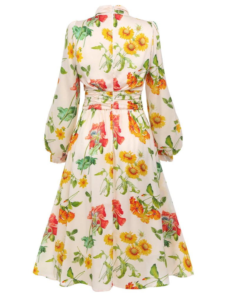 [Vorverkauf] 1930ER LANGÄRMLIGES SWING KLEID MIT BLUMEN