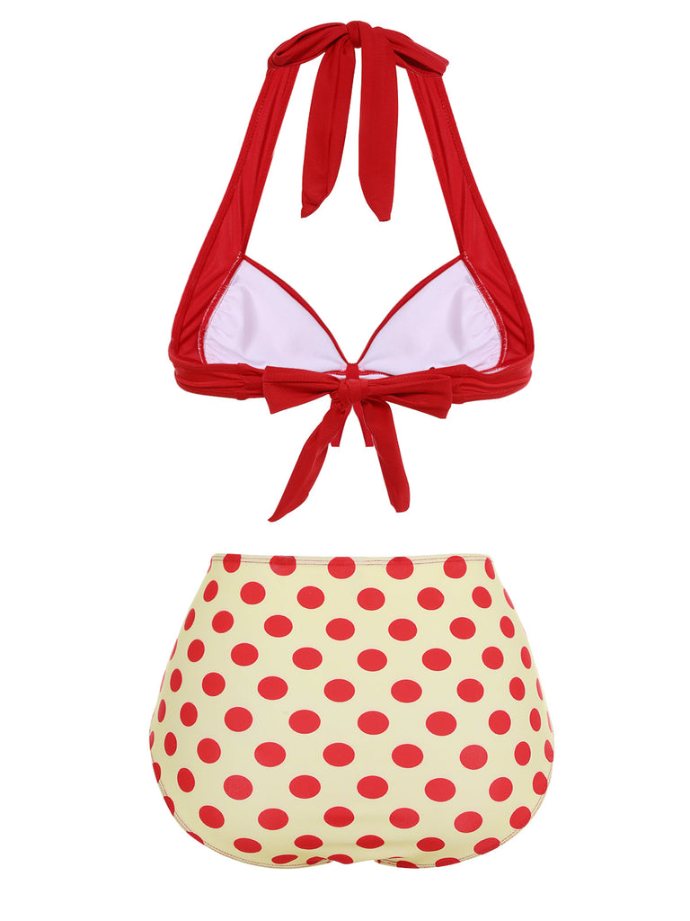 ROTE GEPUNKTE HALFTER-BIKINI-SET
