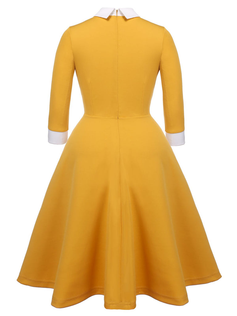 GELB 1950ER 3/4 ÄRMEL SWING KLEID