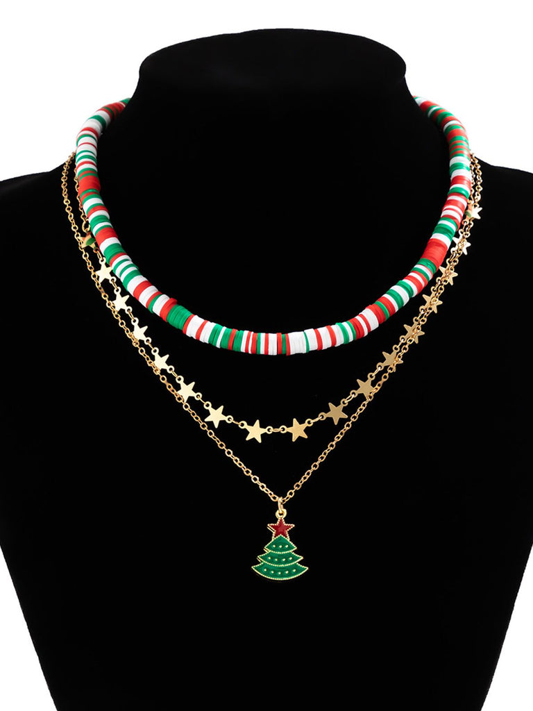 Weihnachtsbaum Polymer Clay Halskette Set