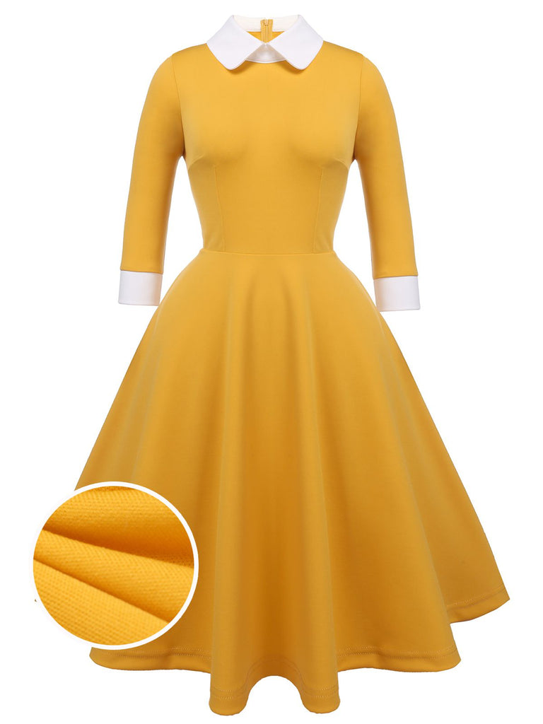 GELB 1950ER 3/4 ÄRMEL SWING KLEID