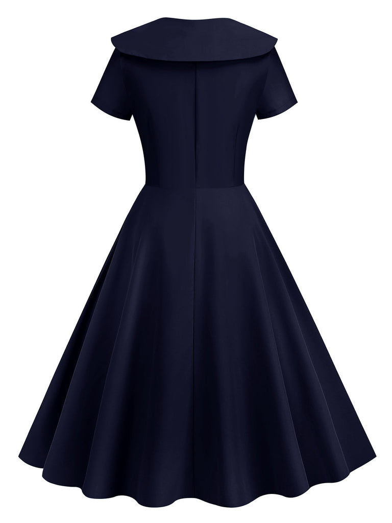 1950er Solide Revers Swing Kleid