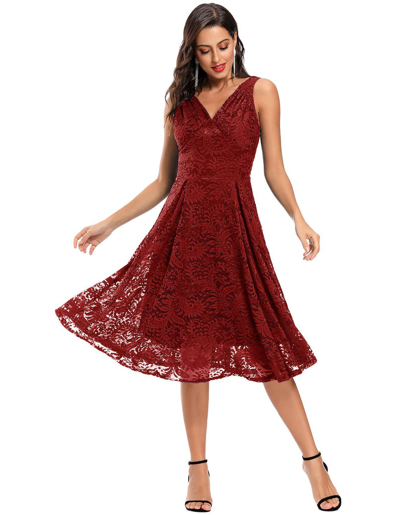 Rosa 1950ER SPITZE BLUMEN SWING KLEID