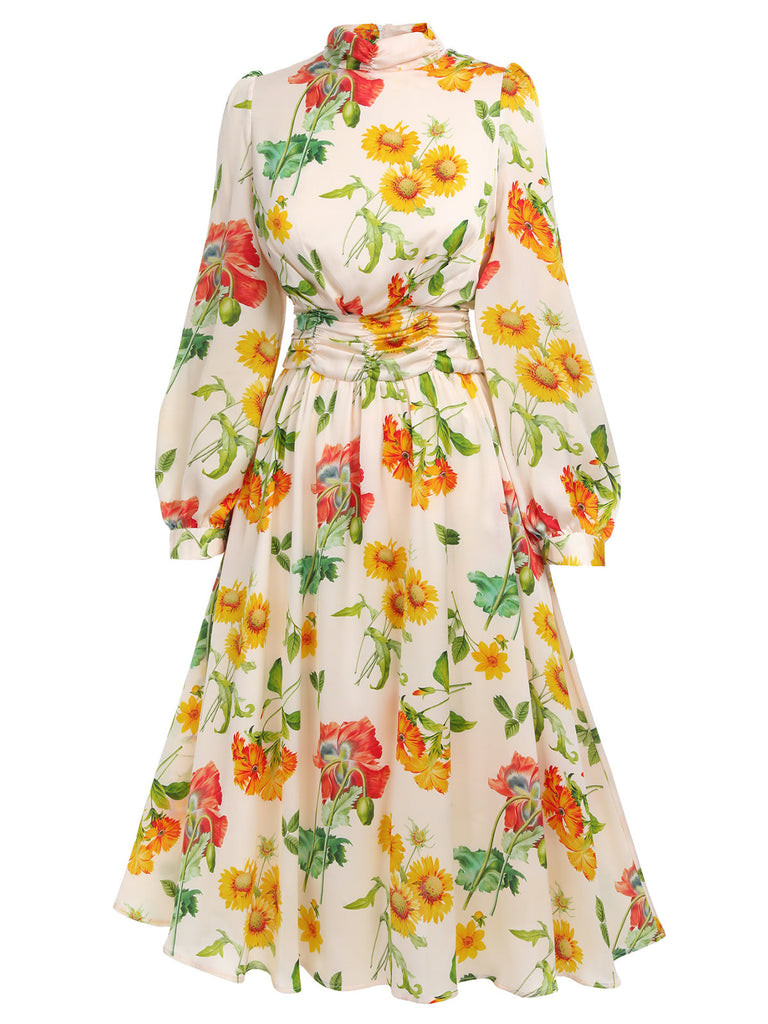 [Vorverkauf] 1930ER LANGÄRMLIGES SWING KLEID MIT BLUMEN