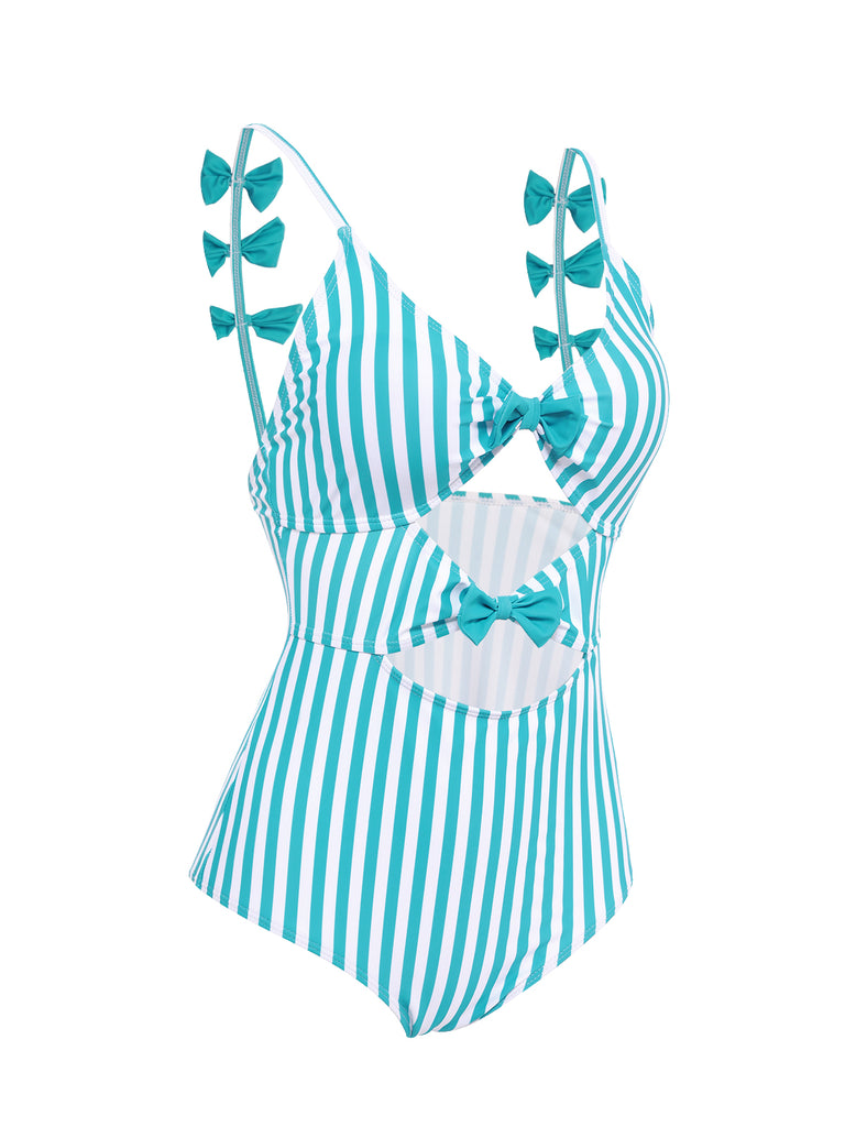 BLAU STREIFEN CUTOUT EINTEILIGES BIKINI SET