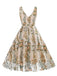 1950er Swingkleid mit besticktem Blumenmuster und V-Ausschnitt