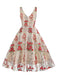 1950er Swingkleid mit besticktem Blumenmuster und V-Ausschnitt