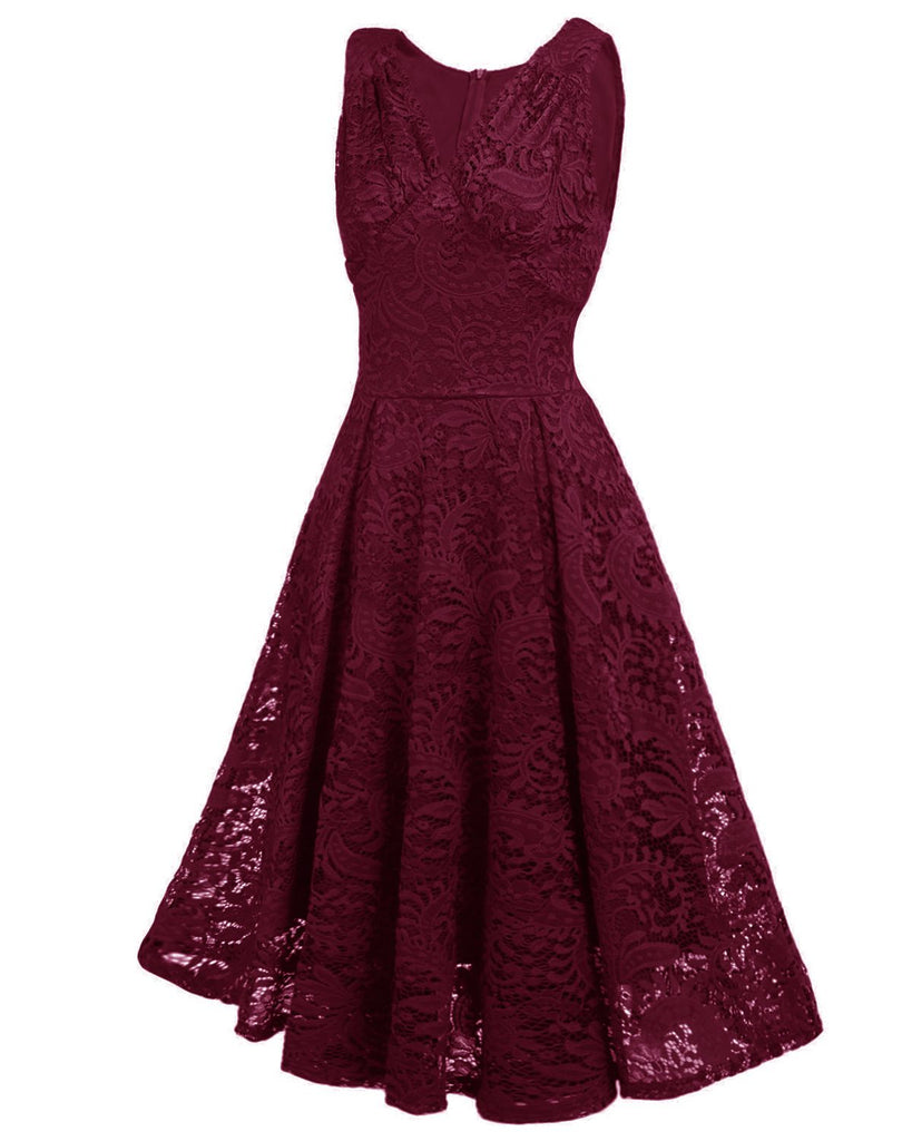 Rot 1950ER SPITZE BLUMEN SWING KLEID