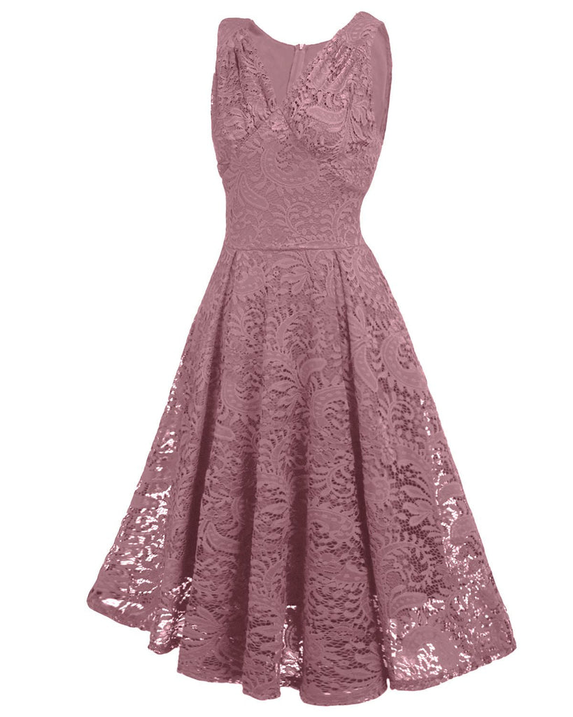 Rosa 1950ER SPITZE BLUMEN SWING KLEID