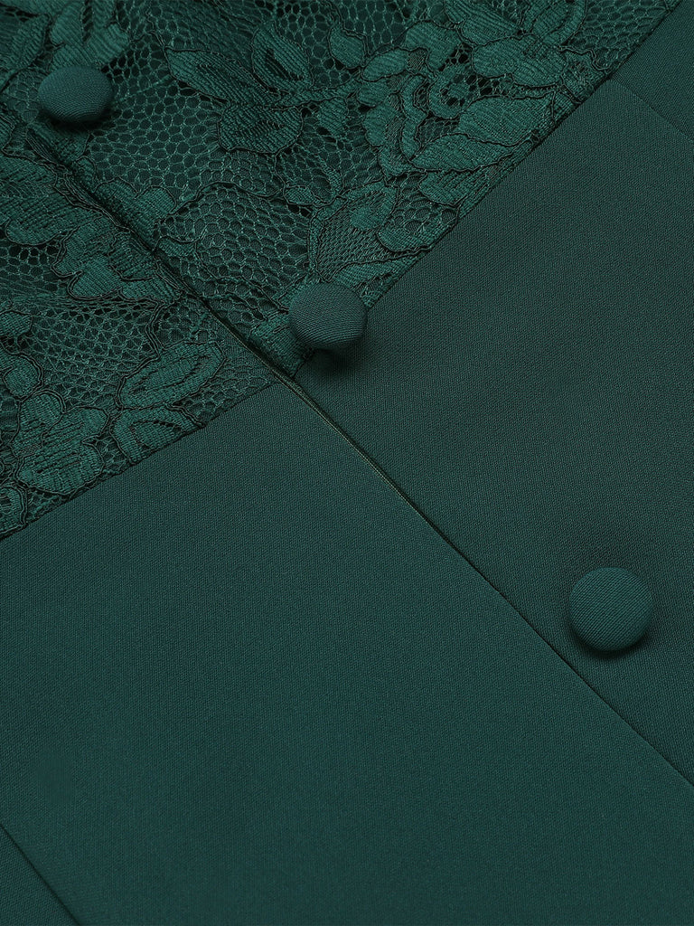 Dunkelgrün 1960er Spitze Schulterfrei Kleid