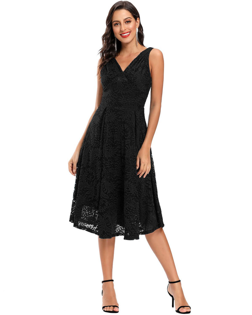 Rosa 1950ER SPITZE BLUMEN SWING KLEID