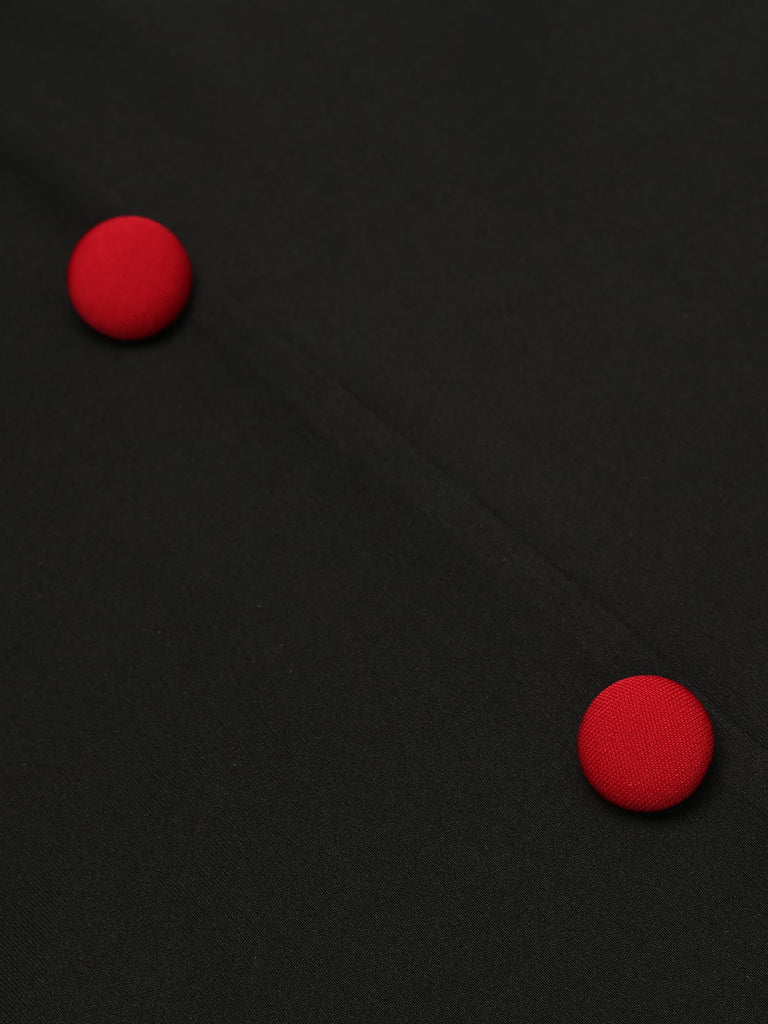 Schwarz 1960er Kurzarm V-Ausschnitt Pencil Kleid