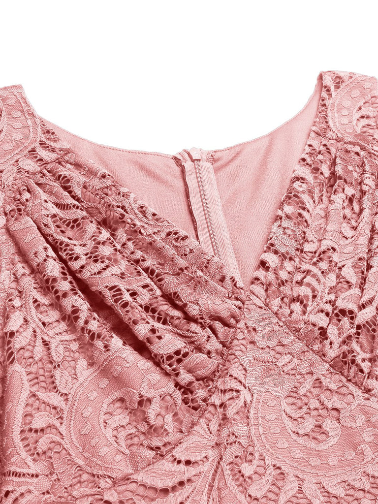 Rosa 1950ER SPITZE BLUMEN SWING KLEID