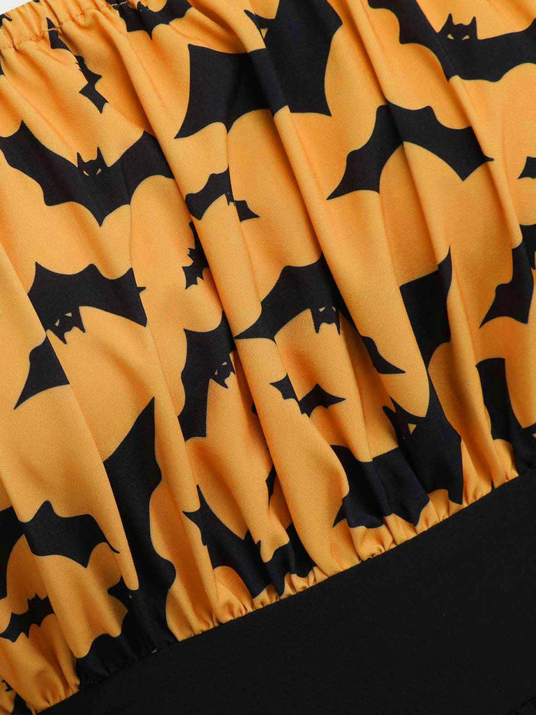 Schwarz 1950er Halloween Gothic Fledermaus Empire Taille Kleid