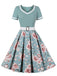Blau 1950er Floral Patchwork Swing Kleid