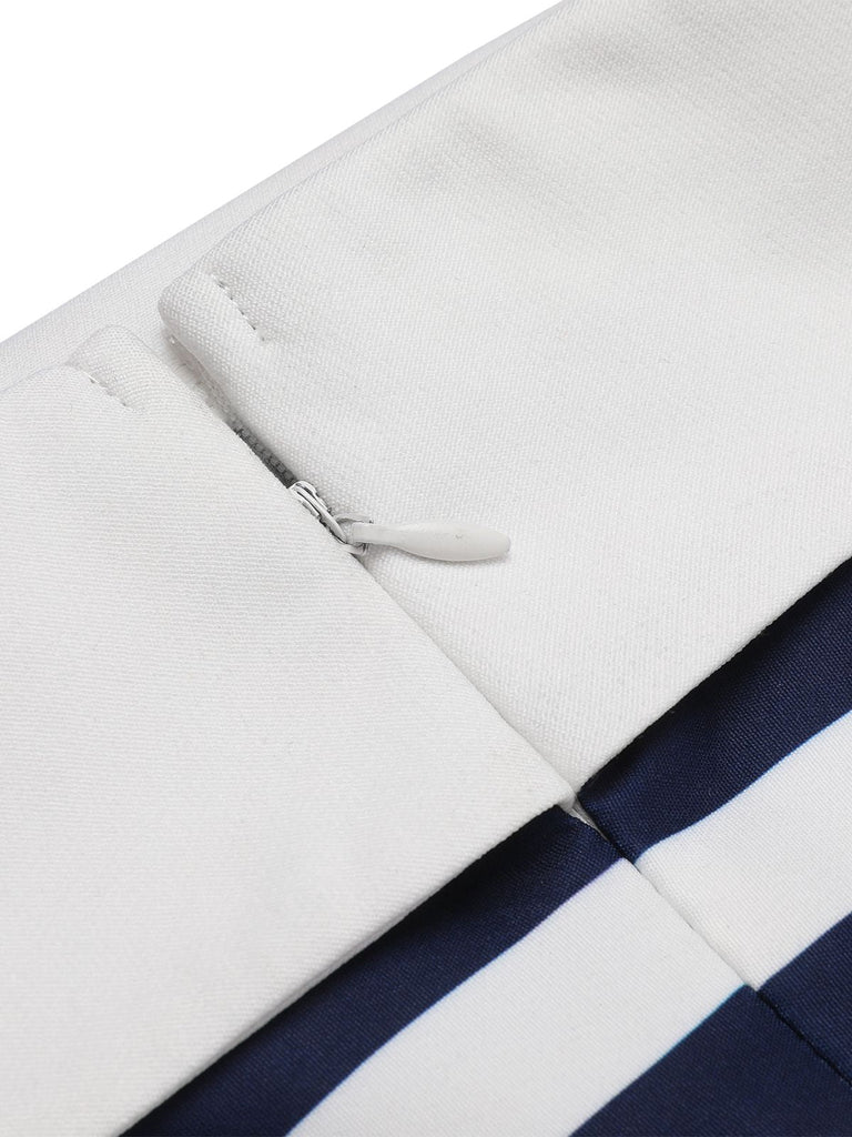 [Vorverkauf] Marineblau 1950er Patchwork Schulterfrei Gestreift Romper