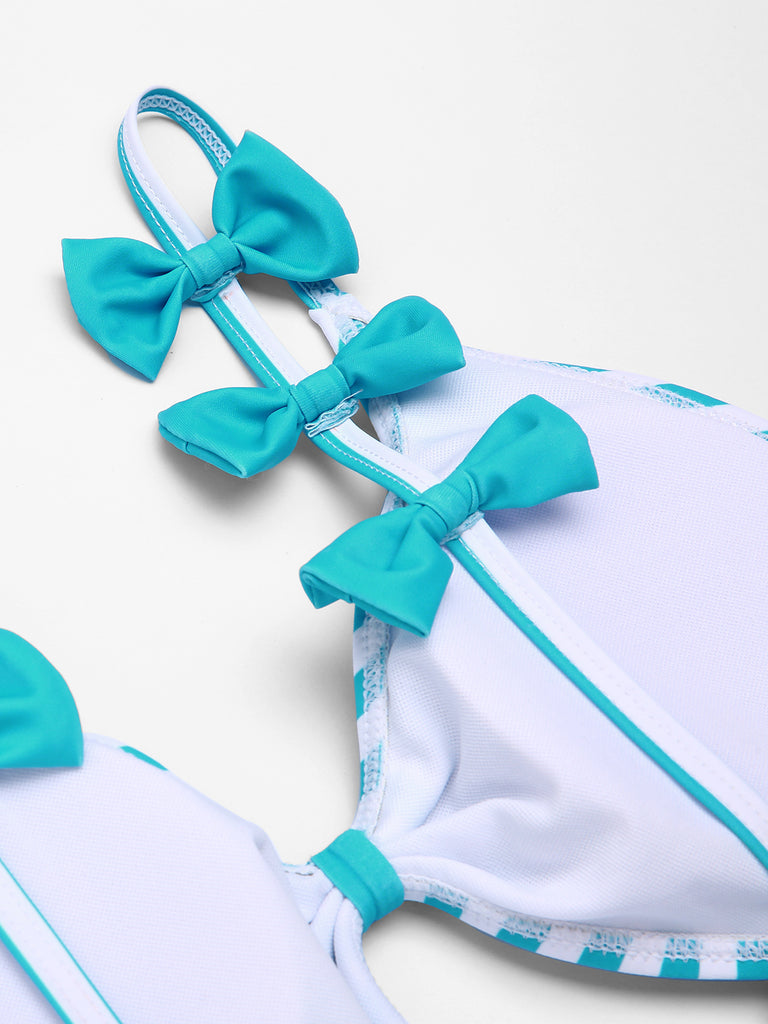 BLAU STREIFEN CUTOUT EINTEILIGES BIKINI SET