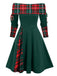 1950er Plaid Patchwork Schnürschuh Schulterfrei Kleid