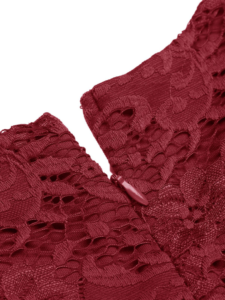 Rot 1950ER SPITZE BLUMEN SWING KLEID