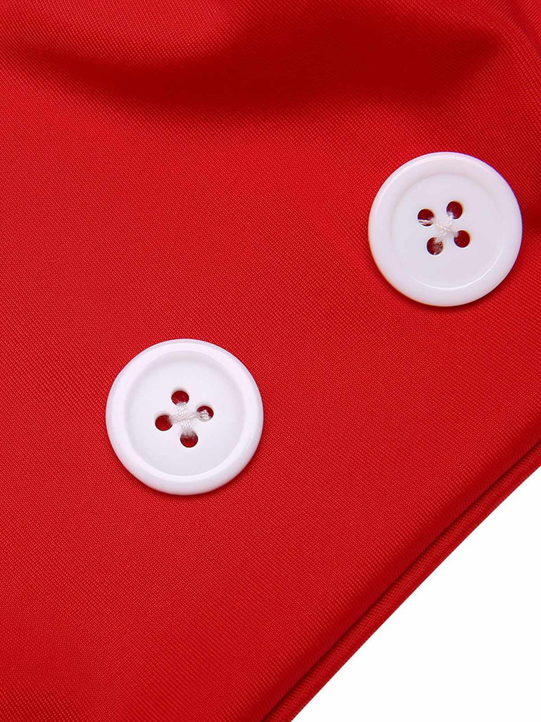 Roter 1950er Knopf Rüschen Halter Badeanzug