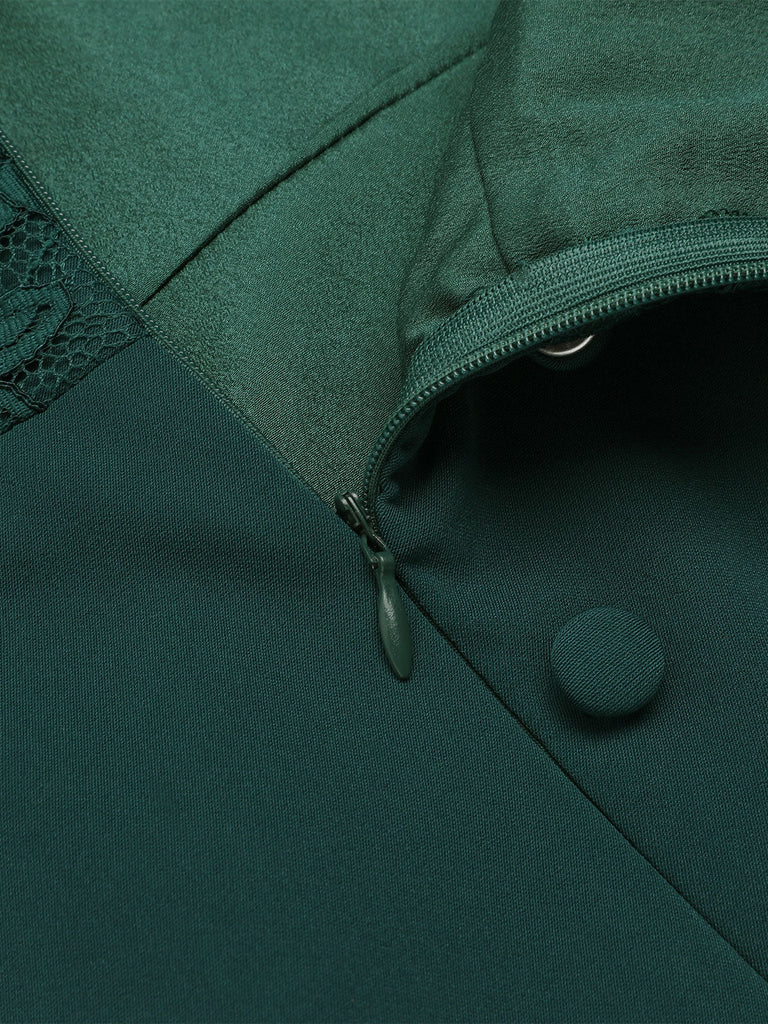 Dunkelgrün 1960er Spitze Schulterfrei Kleid