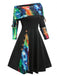 1950er Plaid Patchwork Schnürschuh Schulterfrei Kleid