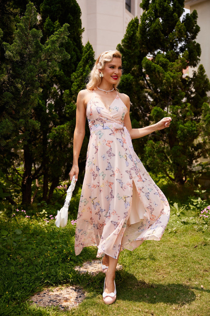 Hellrosa Schmetterlings Halter Kleid