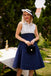 2PCS Marineblau 1950er Tupfen Patchwork Swing Kleid
