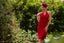 ROT VINTAGE NECKHOLDER BOW PENCIL KLEID