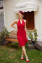 ROT VINTAGE NECKHOLDER BOW PENCIL KLEID