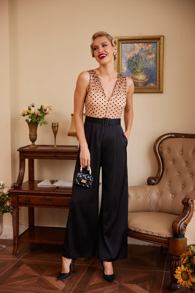 SCHWARZ POLKA DOT PATCHWORK JUMPSUIT