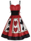 [Vorverkauf] Rot 1950er Alice im Wunderland Herzkönigin Spaghettiträger Kleid