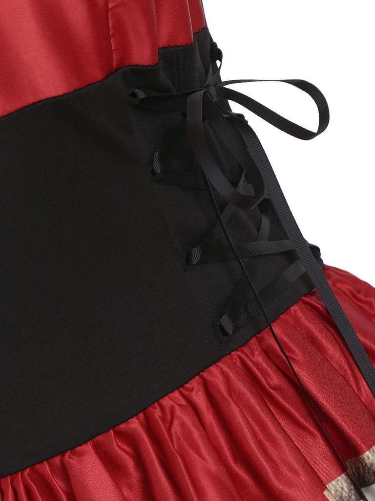Rot 1950er Alice im Wunderland Herzkönigin Spaghettiträger Kleid