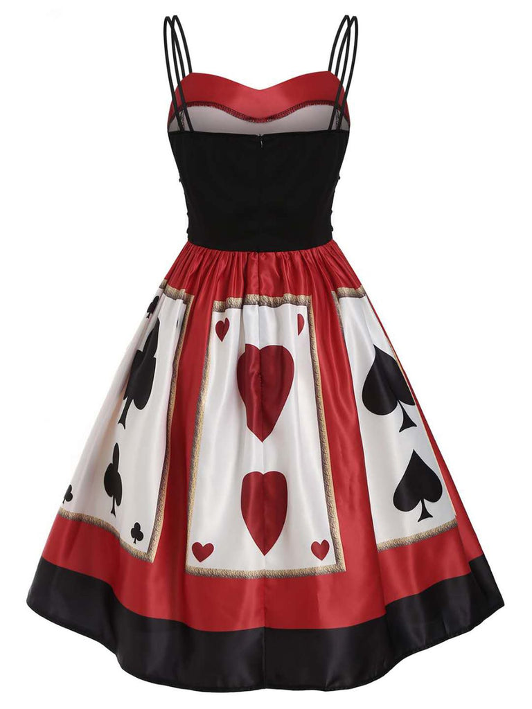 Rot 1950er Alice im Wunderland Herzkönigin Spaghettiträger Kleid
