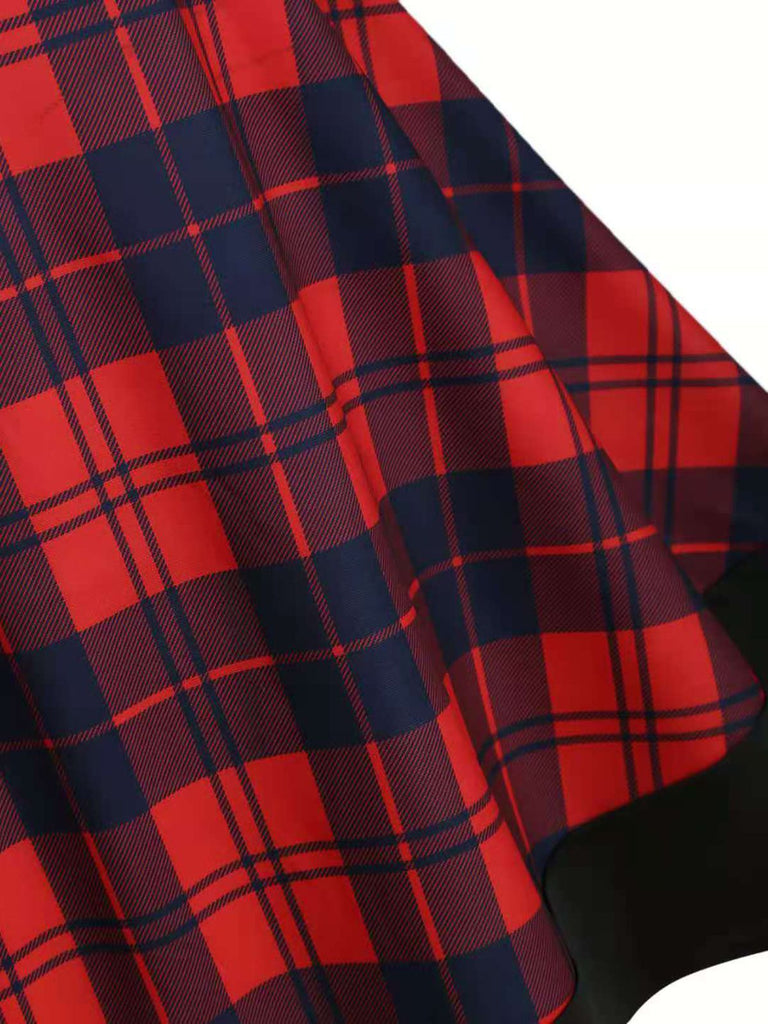 Rot 1950er Karos Gestrickt Schulterfreies Kleid