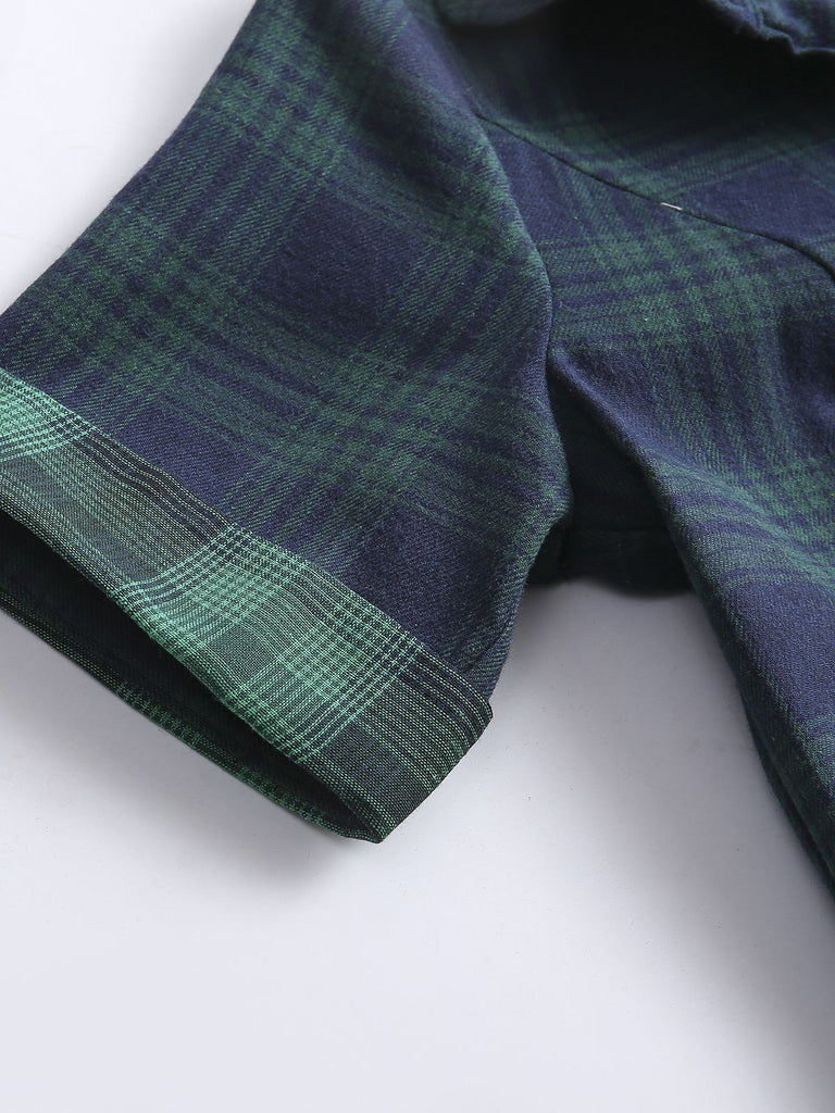 GRÜN 1950ER PLAID KURAZARM SWING KLEID