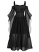 Schwarz 1950er Halloween Gothic Hexe Transparentes Ärmel Träger Kleid