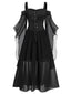 Schwarz 1950er Halloween Gothic Hexe Transparentes Ärmel Träger Kleid