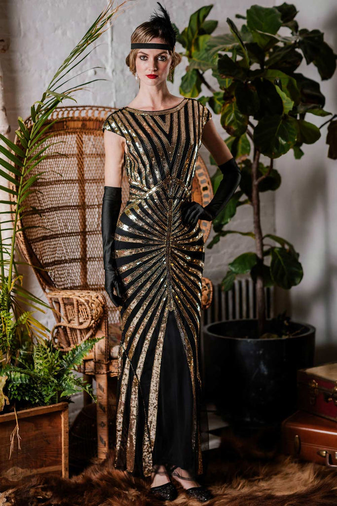 1920ER PAILLETTEN ART DECO MAXIKLEID