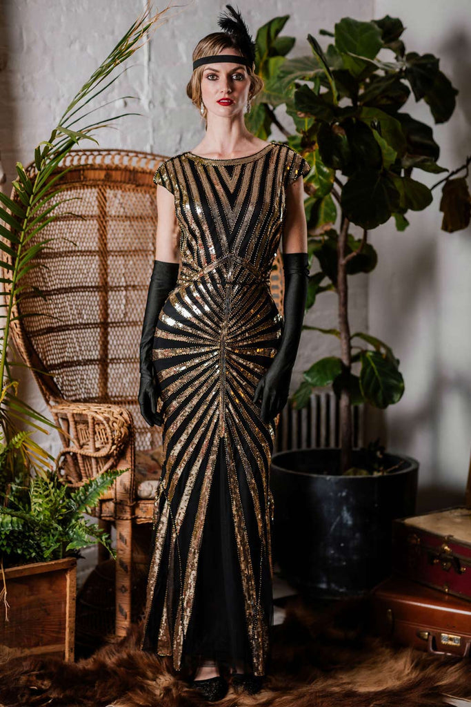 1920ER PAILLETTEN ART DECO MAXIKLEID