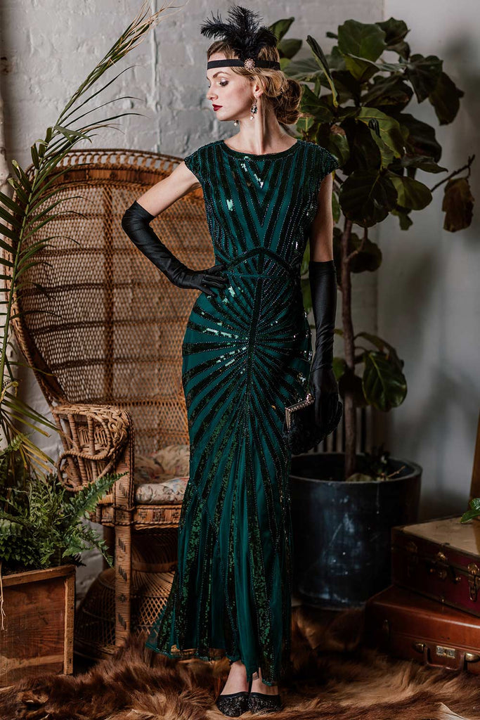 1920ER PAILLETTEN ART DECO MAXIKLEID