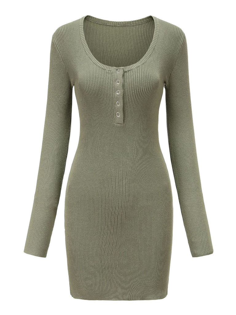 LANGE ÄRMEL STRICKKLEID MIT RUNDHALSAUSSCHNITT