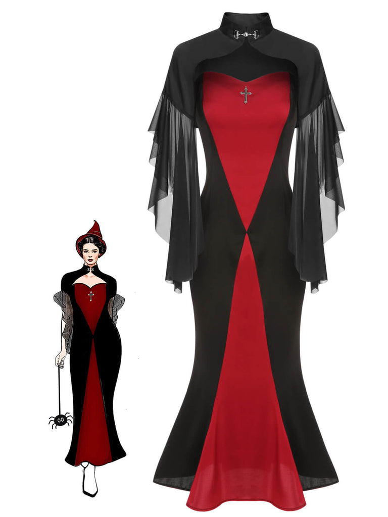2PCS 1930er Gothic Fischschwanzkleid & durchsichtiger Mantel