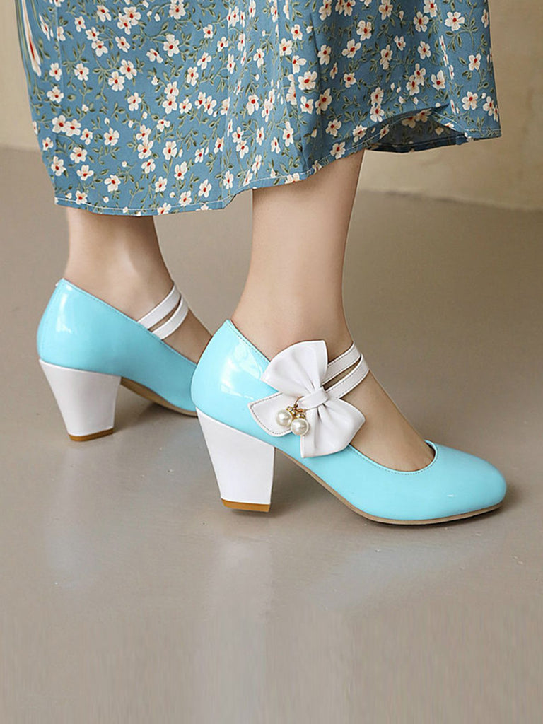VINTAGE PATCHWORK BOW HOHE ABSATZ SCHUHE