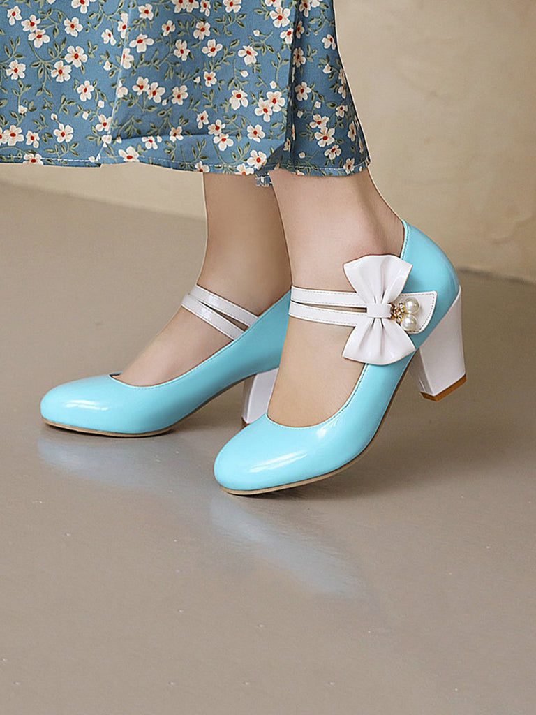 VINTAGE PATCHWORK BOW HOHE ABSATZ SCHUHE